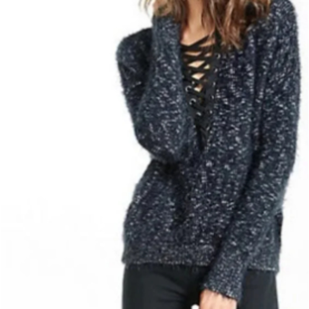 EXPRESS eyelash fuzzy lace up oversized sweater S